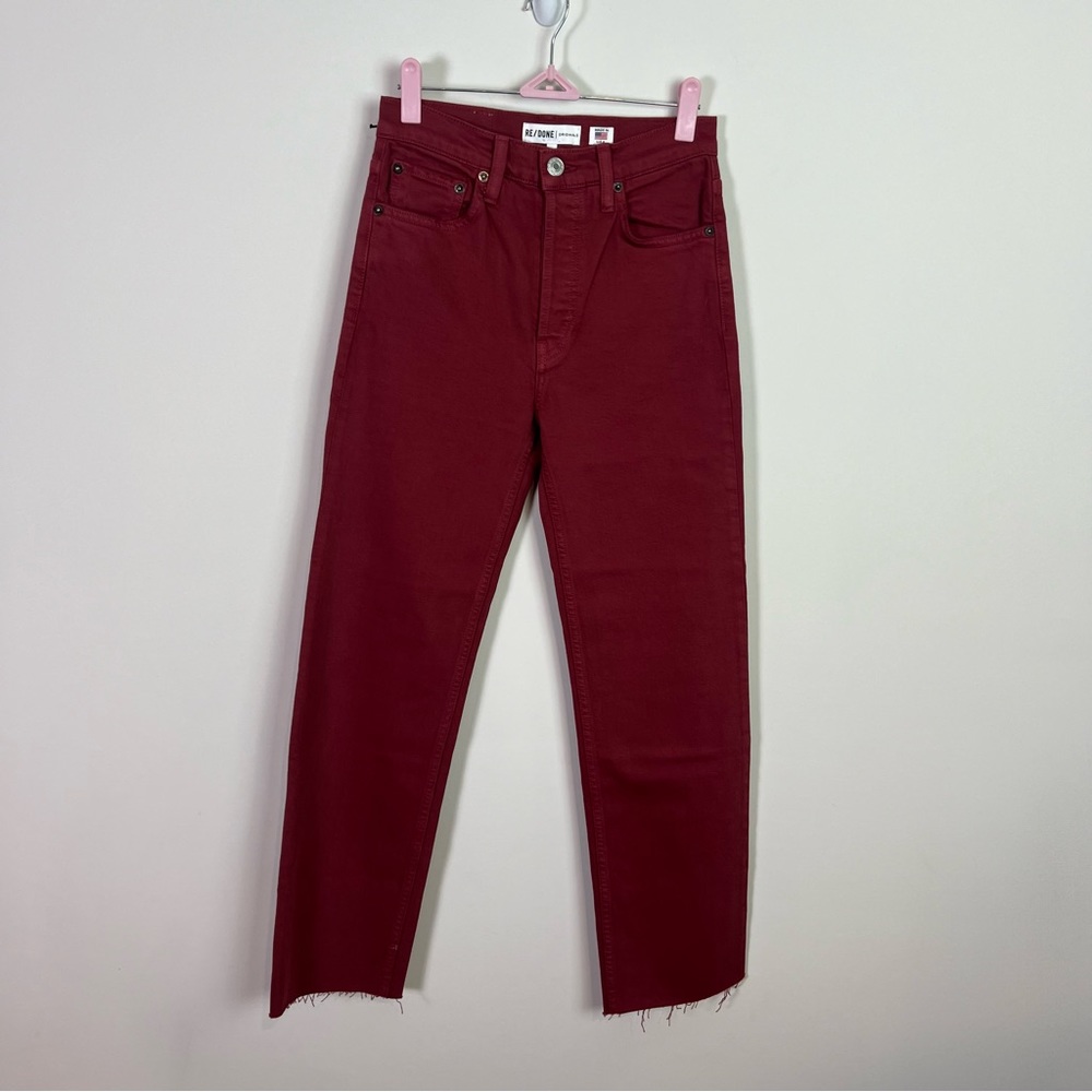 Re/Done Originals High Rise Stovepipe Burgundy Denim Jeans New Women Size 24